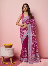 Pink colour saree looking trendy